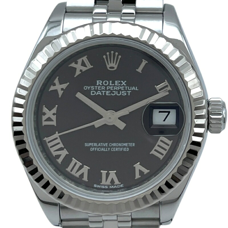 ロレックス ROLEX デイトジャスト28 ダークグレー 279174 グレー SS/WG 自動巻き レディース 腕時計【中古】