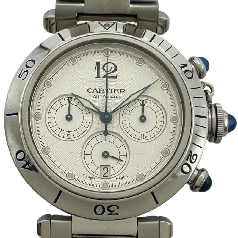 カルティエ Cartier パシャドゥ カルティエ クロノグラフ38mm W31030H3 ホワイト SS 自動巻き メンズ 腕時計【中古】