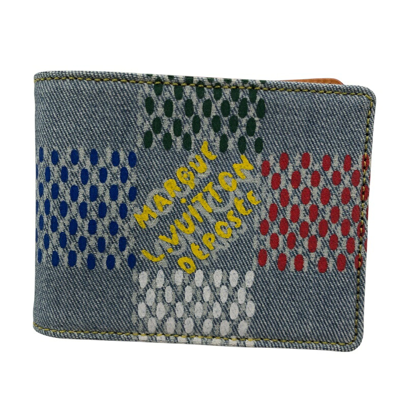 【最大限度40,000円OFFクーポン券別れ別れ中！】ルイ・ヴィトン LOUIS VUITTON ポルトフォイユ・ミュルティプル N00186 ジーンズ ダミエデニム・LVバーズ メンズ 二つ折り紙入れ【中古】