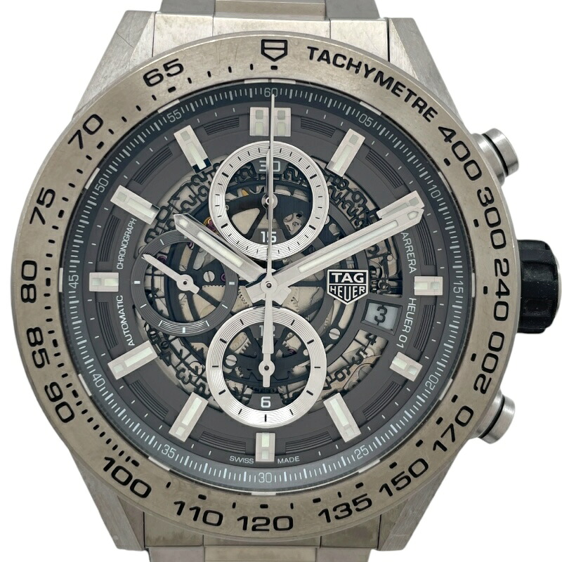 【6/1～ 最大限度30,000円OFFクーポン券！】タグ・ホイヤー TAG HEUER カレラ キャリバーホイヤー01 クロノグラフ グレーファントム CAR2A8A.BF0707  薄墨色 チタン 自動小銃一巻き メンズ ウオッチ【中古】