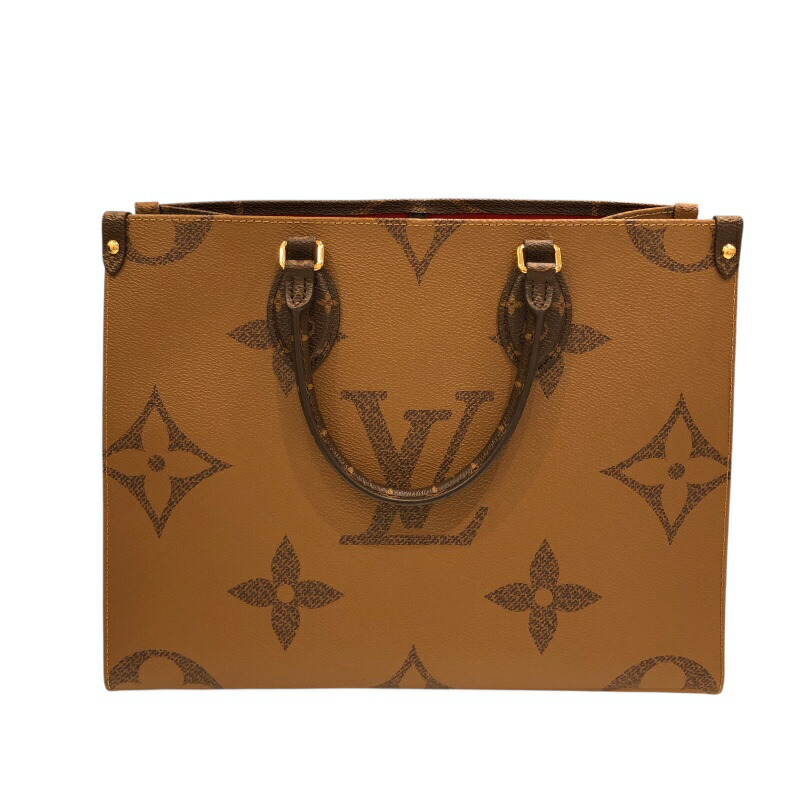 ルイ・ヴィトン LOUIS VUITTON オンザゴーMM M45321 ブラウン モノグラム・ジャイアント・リバース レディース トートバッグ【中古】