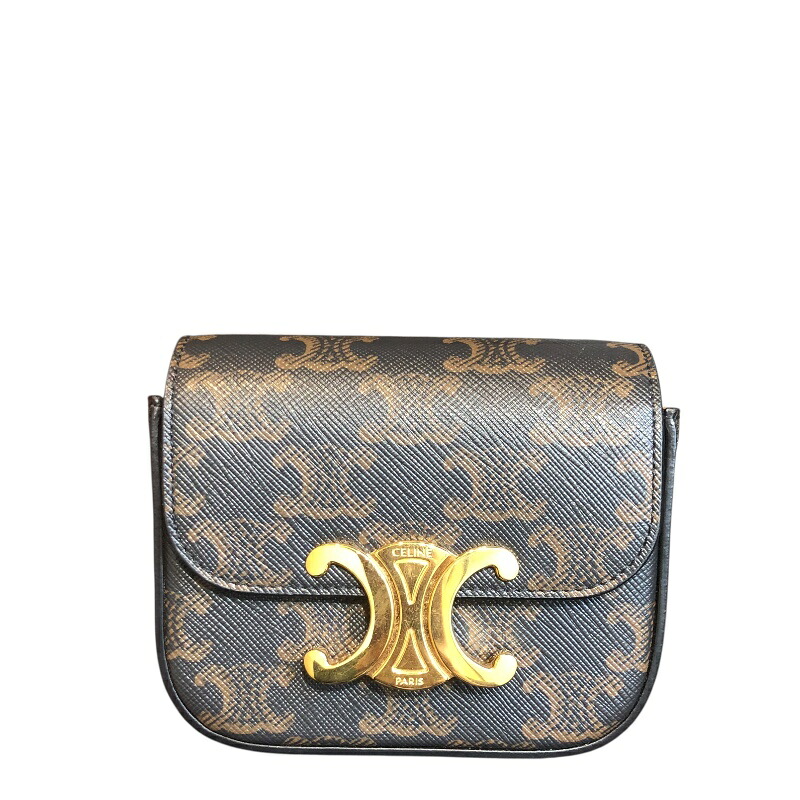 セリーヌ CELINE ミニクロード 10I512 赤銅色/黒いこと トリオンフキャンバス/タン レディース ショルダーバッグ【中古】