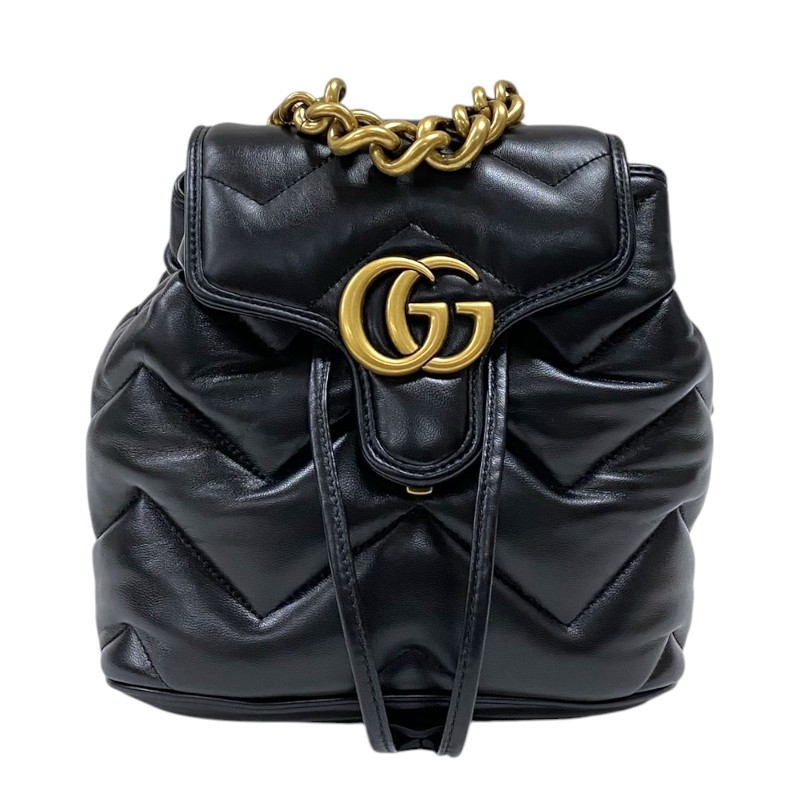 【最高限度30,000円OFF引き換え証離れ離れ中】グッチ GUCCI GGマーモント キルティング うしろ側容器に並べる 777253 黒いこと ゴールド金具 なめし革 レディース 背嚢 デイパック【中古】 バックパック・リュック-バッグ