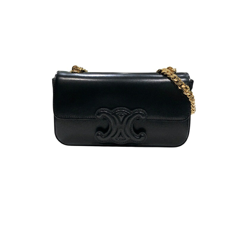 セリーヌ CELINE チェーンショルダーバッグ 197993 ブラックGD金具 シャイニーカーフ レディース ショルダーバッグ【中古】