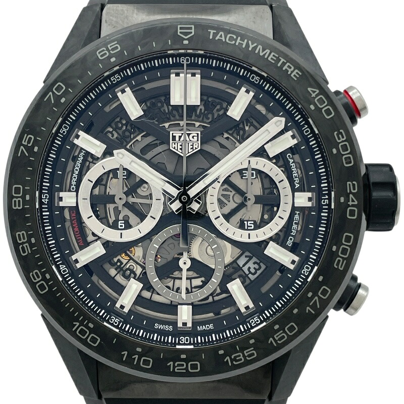 タグ・ホイヤー TAG HEUER カレラ キャリバーホイヤー02 クロノグラフ CBG2A91 ブラック カーボン 自動巻き メンズ 腕時計【中古】