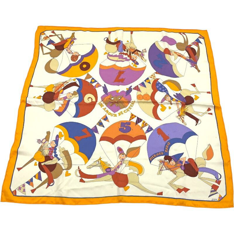 エルメス HERMES カレ70 UN AMOUR DE CHEVAL 地絹 レディース えり巻き【中古】