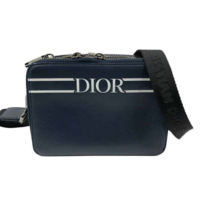 ディオールオム DIOR HOMME ロゴ ショルダーバッグ ネイビー レザー メンズ ショルダーバッグ【中古】