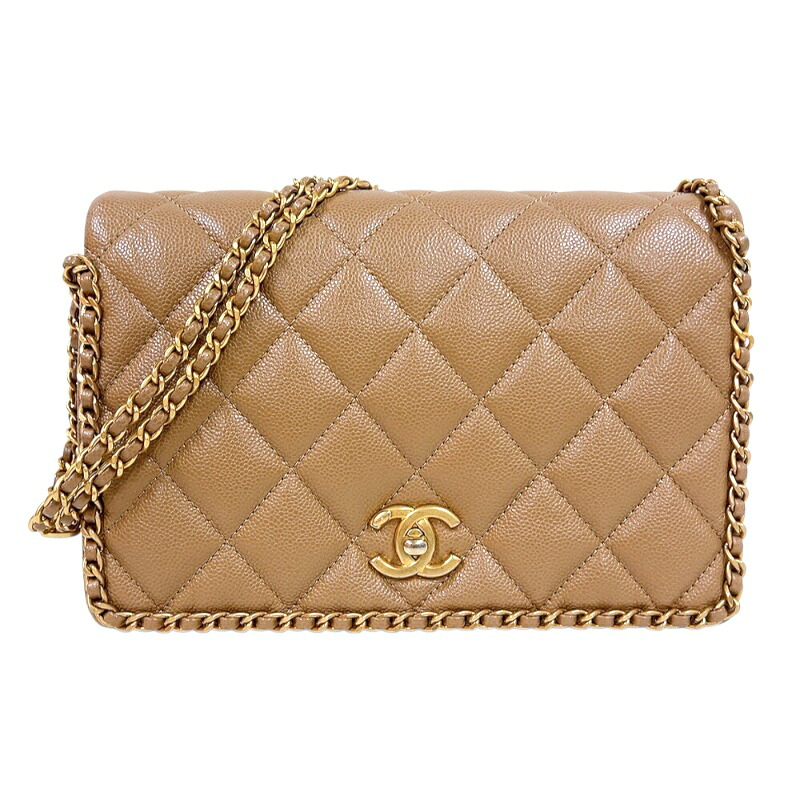 シャネル CHANEL マトラッセ　チェーンショルダーバッグ ベージュ　ゴールド金具 キャビアスキン レディース ショルダーバッグ【中古】