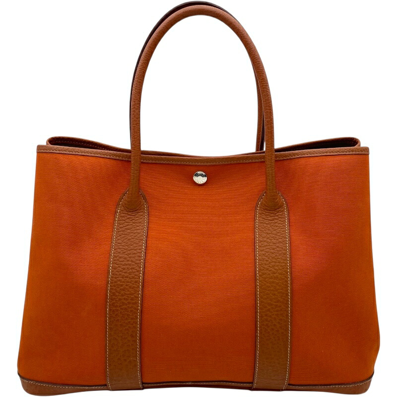 エルメス HERMES ガーデンパーティPM ?J刻 オレンジ・ゴールド SV金具 トワル・ブッフル レディース ハンドバッグ【中古】 87,450円