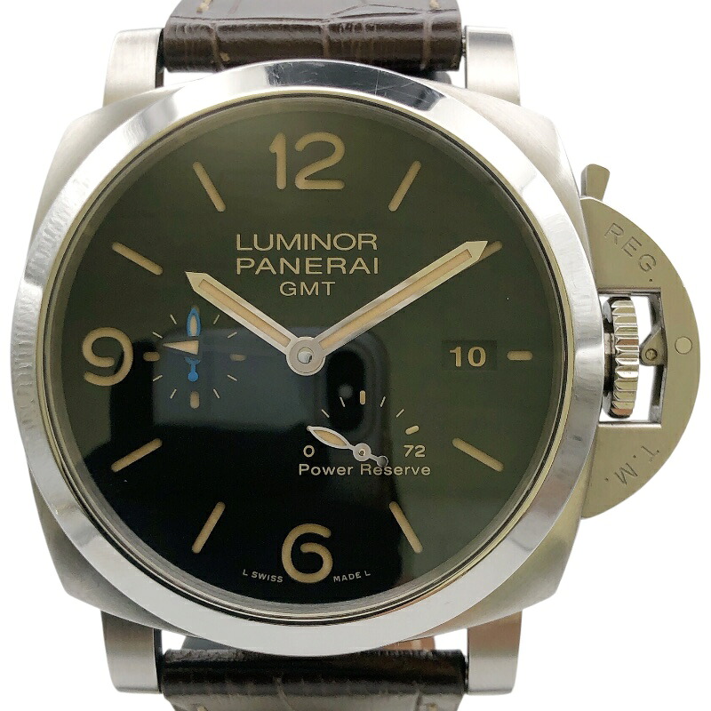 パネライ PANERAI ルミノール1950　3デイズ　GMT パワーリザーブ　アッチャイオ PAM01321 ブラック ステンレススチール メンズ 腕時計【中古】 392,850円
