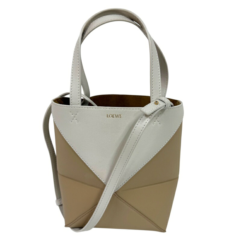 ロエベ LOEWE パズルフォルドトートミニ アイボリー カーフ レディース ショルダーバッグ【中古】