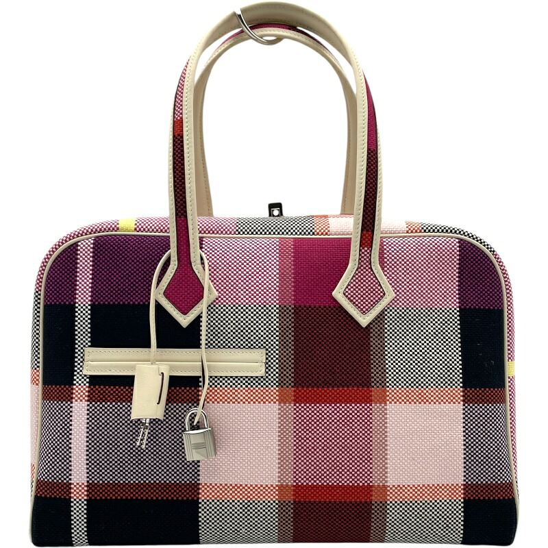 エルメス HERMES ヴィクトリア3 35 トワルキャドリーユ B刻 ピンク/ブラック SV金具 トワルキャドリーユ レディース ハンドバッグ【中古】