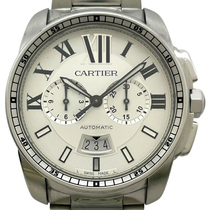 カルティエ Cartier カリブル ドゥ カルティエ クロノグラフ W7100045 ホワイト SS 自動巻き メンズ 腕時計【中古】