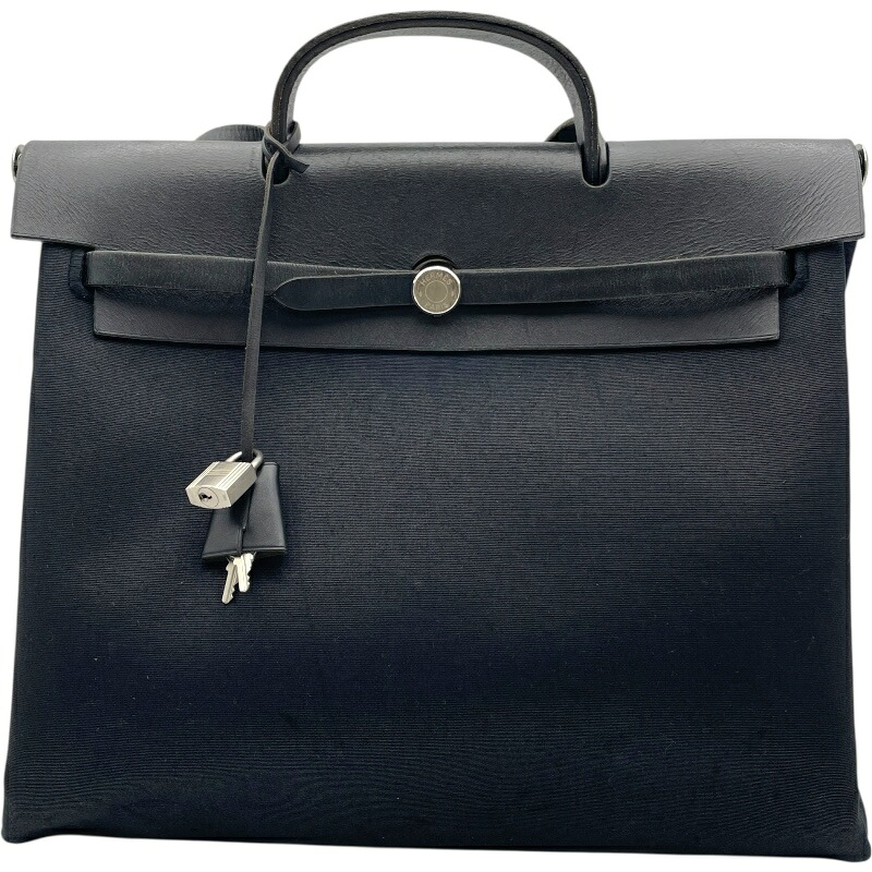 エルメス HERMES エールバッグMM ?H刻 ブラック SV金具 トワル・レザー レディース ハンドバッグ【中古】|OKURA(おお蔵)店
