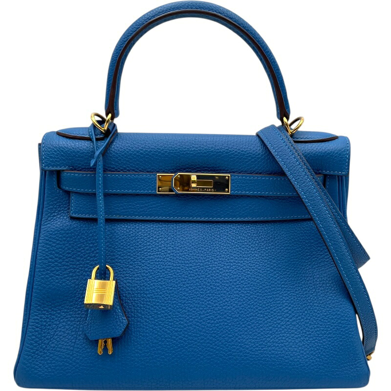 エルメス HERMES ケリー28 内縫い □O刻 ブルーゼリージュ トゴ レディース ショルダーバッグ【中古】