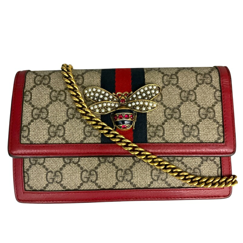 グッチ GUCCI GGスプリームビーチェーンウォレット 176079 ブラウン×レッド GGスプリーム レディース ショルダーバッグ【中古】