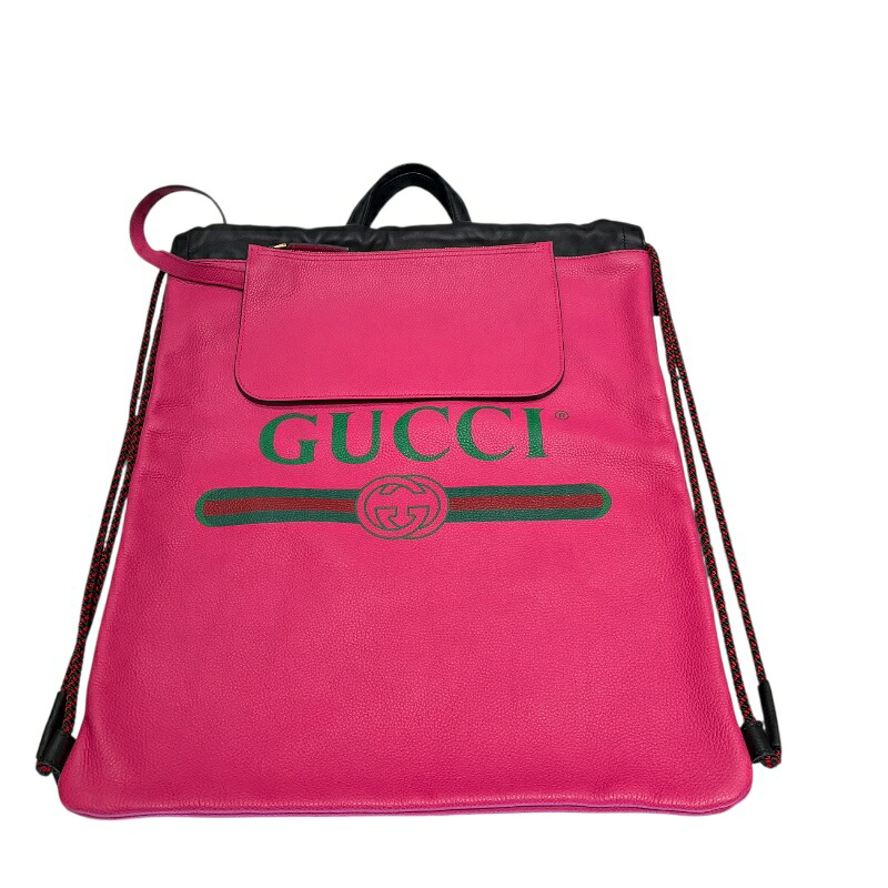 【6/1～ 最大限度30,000円OFFクーポン券！】グッチ GUCCI ロゴタイプ刷り上げる ドローストリングナップサック 516639 サクラ色 なめし革 レディース 背嚢・デイパック【中古】
