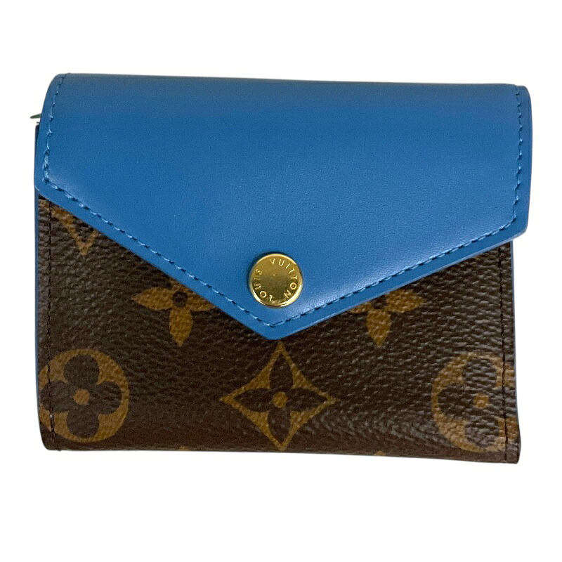 ルイ・ヴィトン LOUIS VUITTON ポルトフォイユ・ゾエ M63881 赤銅色×青み モノグラム帆布 ユニ一発やる 二つ折り紙入れ【中古】