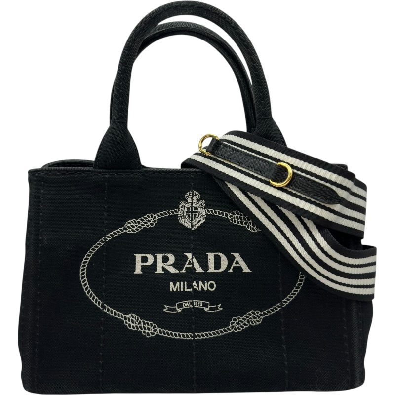 プラダ PRADA カナパ ミニ 1BG439 ブラック ゴールド金具 キャンバス レディース ショルダーバッグ【中古】