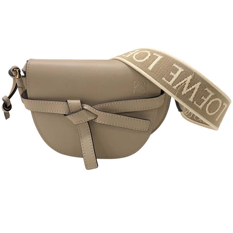 ロエベ LOEWE ゲートデュアルバッグミニ A650N46X13 沙子 ゴールド金具 カーフスキン レディース ショルダーバッグ【中古】