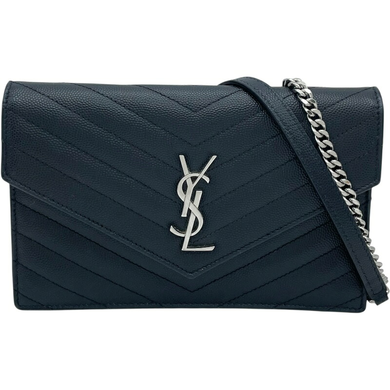 サンローラン SAINT LAURENT カサンドラ 状ぶくろ チェーンウォレット 393953 黒いこと しろがね色金具 グレインカーフ レディース ショルダーバッグ【中古】