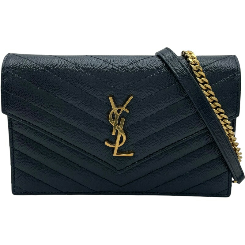 サンローラン SAINT LAURENT カサンドラ エンベローブ チェーンウォレット 695108 ブラック ゴールド金具 グレインカーフ レディース ショルダーバッグ【中古】
