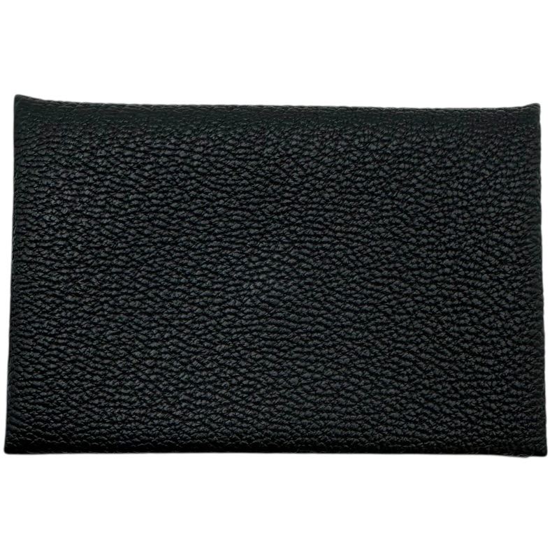 【6/1～ 最大限度30,000円OFF引き換え証！】エルメス HERMES カルヴィ W刻 黒いこと しろがね色金具 シェーブル メンズ 名刺入れ【中古】