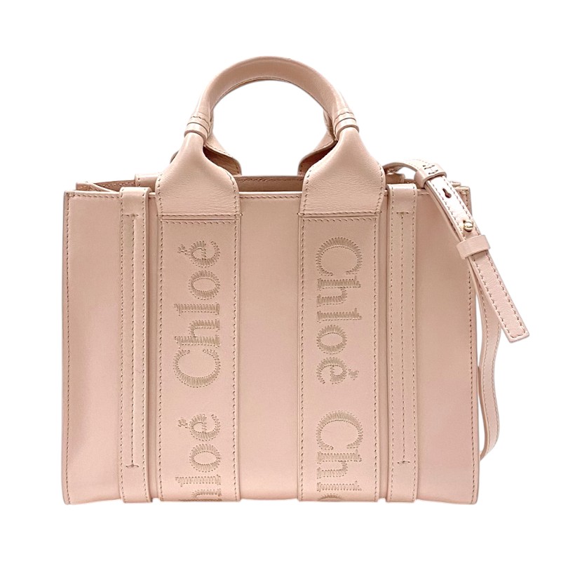 クロエ Chloe ウッディスモールトート ピンクベージュ カーフ レディース ショルダーバッグ ハンドバッグ【中古】