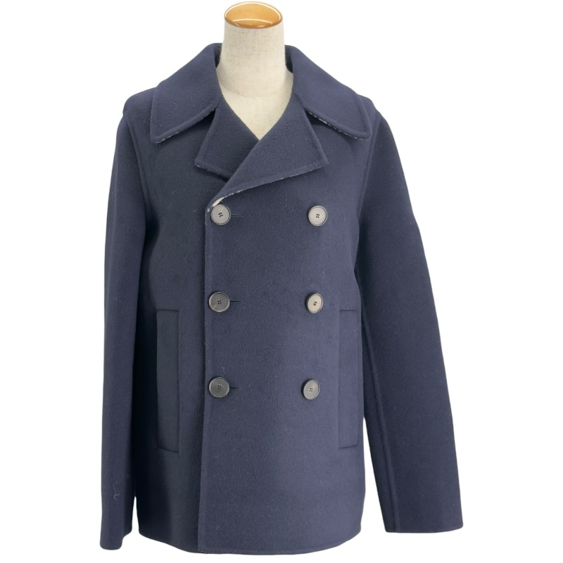 クリスチャン・ディオール Christian Dior オブリーク総柄ダブルフェイスピーコート 110C08A1375 ネイビー ウール レディース ピーコート【中古】