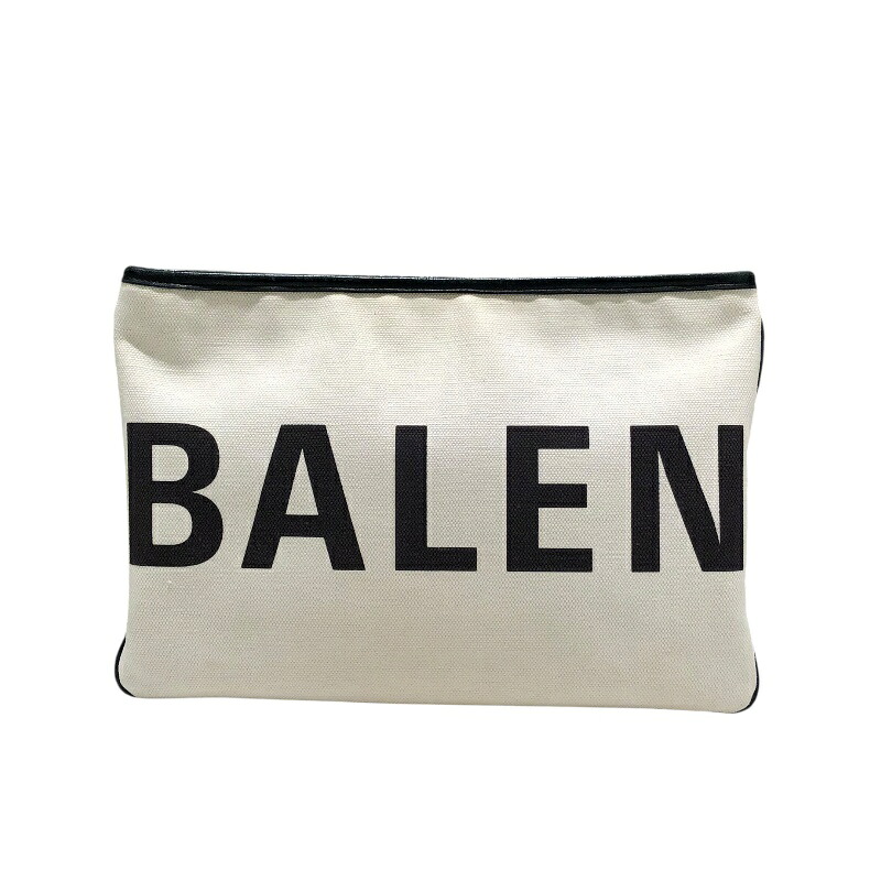 バレンシアガ BALENCIAGA ポーチ 492681 アイボリー・ブラック キャンバス メンズ クラッチバッグ【中古】