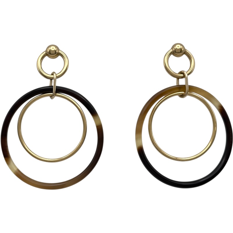 エルメス HERMES アミュレット デュオ ブラウン ゴールド金具 バッファローホーン/パーマブラス レディース ピアス【中古】|OKURA(おお蔵)店