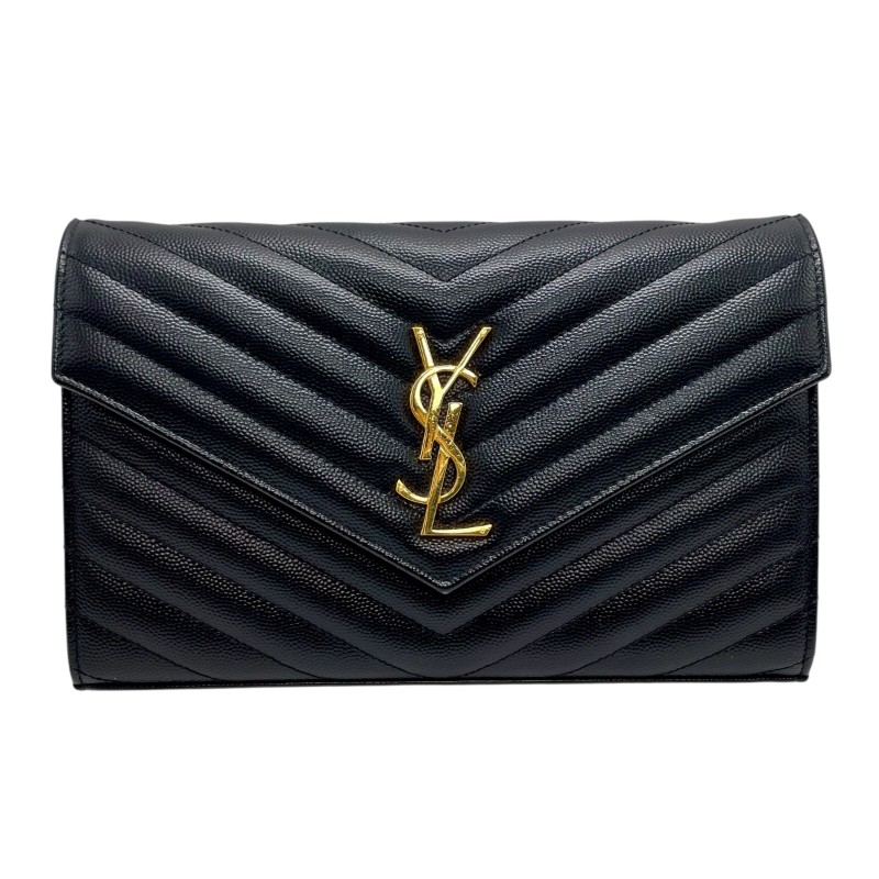 サンローラン SAINT LAURENT カサンドラ チェーンウォレット 377828 ブラック ゴールド金具 グレインカーフ レディース ショルダーストラップ【中古】