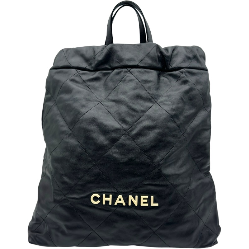 【6/1～ 最大限度30,000円OFFクーポン券！】シャネル CHANEL シャネル22 伝達ルート背嚢 AS3313 黒いこと ゴールド金具 シャイニーカーフ レディース 背嚢・デイパック【中古】