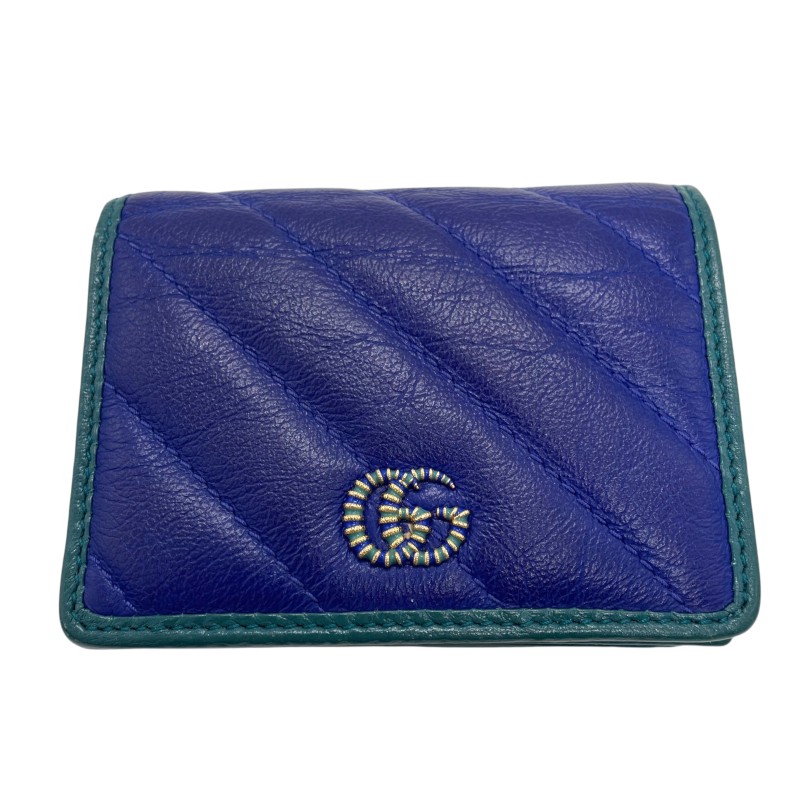 グッチ GUCCI GGマーモント ミニウォレット 573811 青色 なめし革 メンズ 二つ折り札入れ【中古】 バッグ・小物・ブランド雑貨-メンズ財布