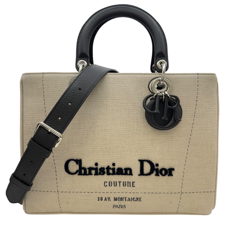 クリスチャン・ディオール Christian Dior レディディオール ラージ エトワールクルーズ2015 アイボリー シルバー金具 キャンバス/レザー レディース トートバッグ【中古】
