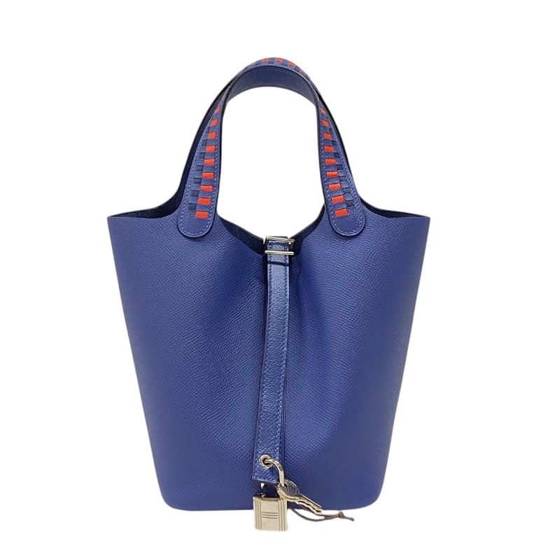 エルメス HERMES ピコタンロックPM トレサージュ C刻 ブルーブライトン シルバー金具 エプソン レディース ハンドバッグ【中古】