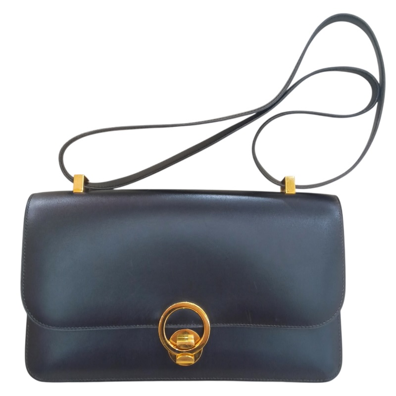 エルメス HERMES リングドゥ 〇U刻印 ブラック/ゴールド金具 ボックスカーフ レディース ショルダーバッグ【中古】