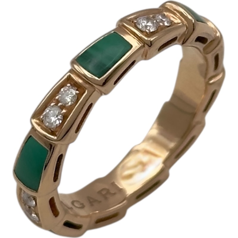 ブルガリ BVLGARI セルペンティヴァイパーリング ピンクゴールド Au750 マラカイト ジュエリー【中古】