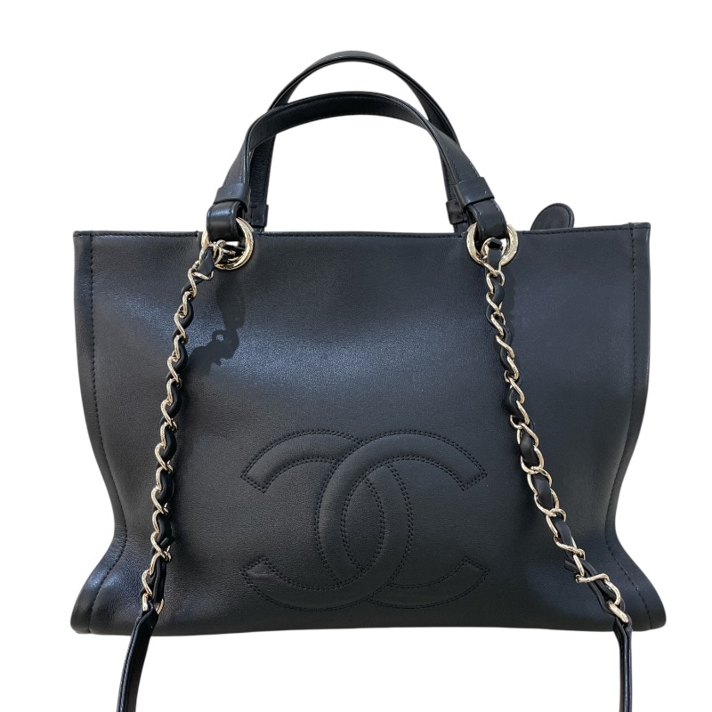 【6/1～ 最大限度30,000円OFF引き換え証！】シャネル CHANEL ココマークチェーントート AP3129 黒いこと しろがね色金具 カーフスキン レディース トートバッグ【中古】