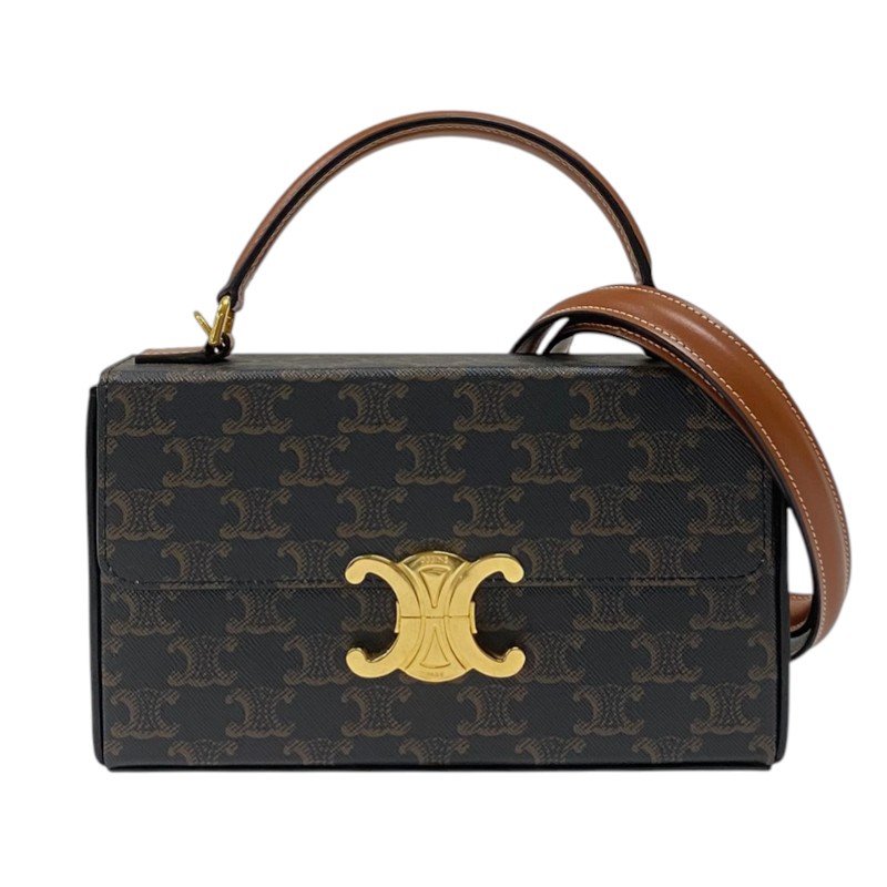 セリーヌ CELINE ボックス トリオンフ ショルダーバッグ 199992 タン トリオンフキャンバス レディース ハンドバッグ CELINE - セリーヌ CELINE トリオンフボックスチェーンショルダー