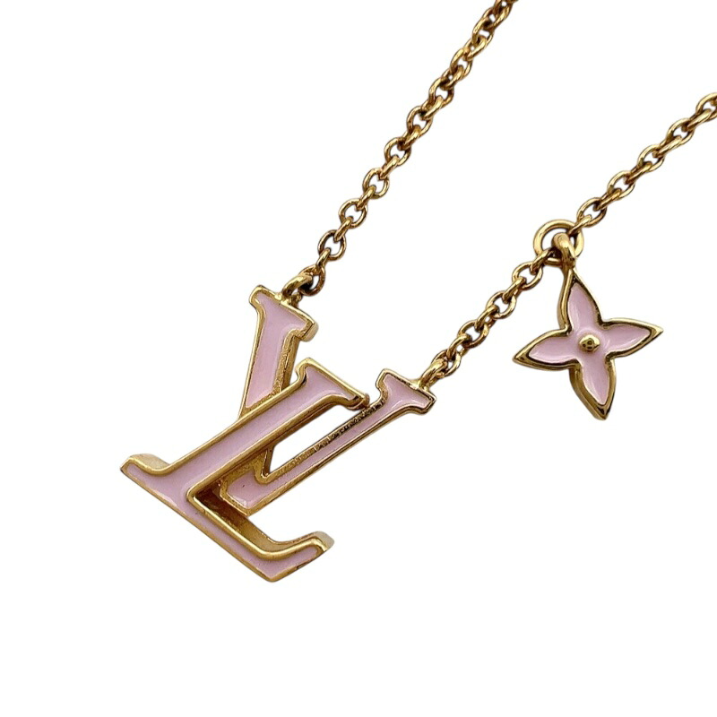 ルイ・ヴィトン LOUIS VUITTON ネックレス・LVアイコニック ゴールド/ピンク メタル・エナメル ジュエリー【中古】
