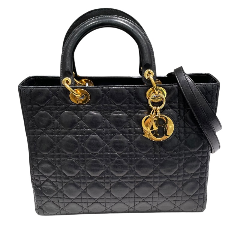 クリスチャン・ディオール Christian Dior レディディオールラージ ブラック カナージュラム レディース ハンドバッグ【中古】|OKURA(おお蔵)店