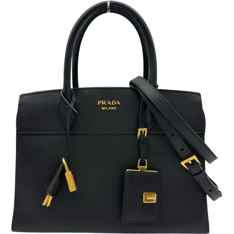 プラダ PRADA エスプラナード 2WAYバッグ 1BA046 ブラック ゴールド金具 サフィアーノ レディース ショルダーバッグ【中古】