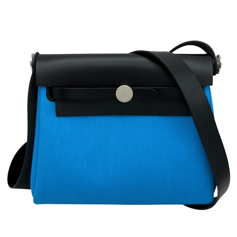 エルメス HERMES エールバッグ ジップミニ K刻 ライトブルー/ブラック/シルバー金具 トワル/ヴァッシュハンター メンズ ショルダーバッグ【中古】