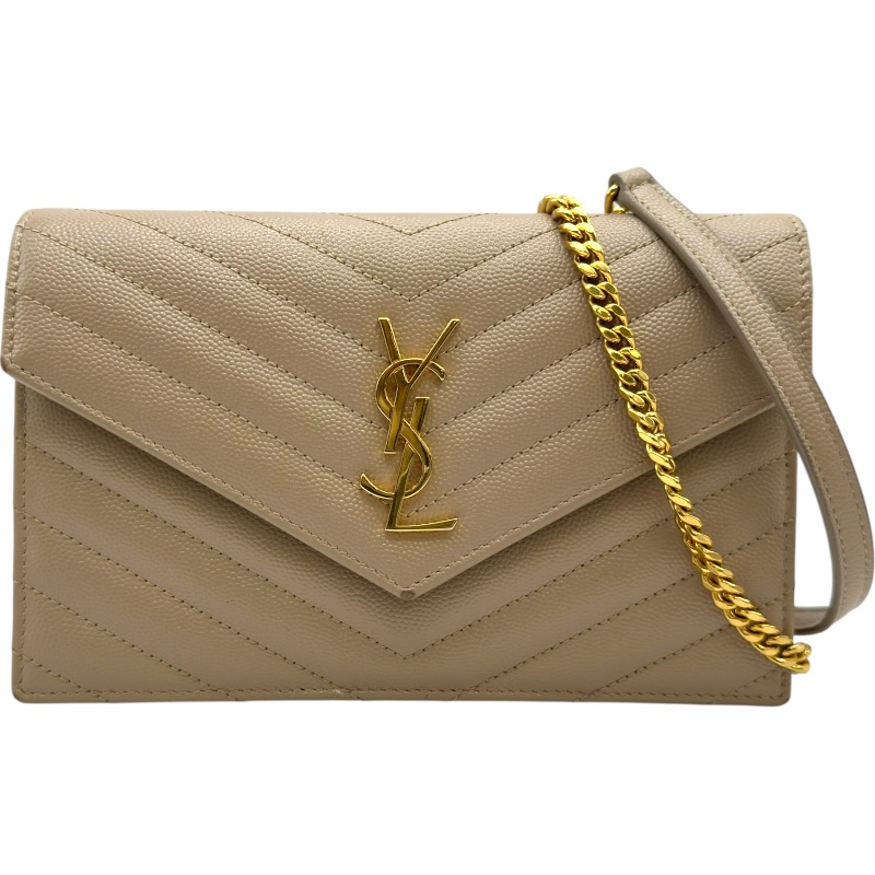 サンローラン SAINT LAURENT エンベロープ チェーンウォレット 742920 ベージュ グレインカーフ レディース ショルダーバッグ【中古】