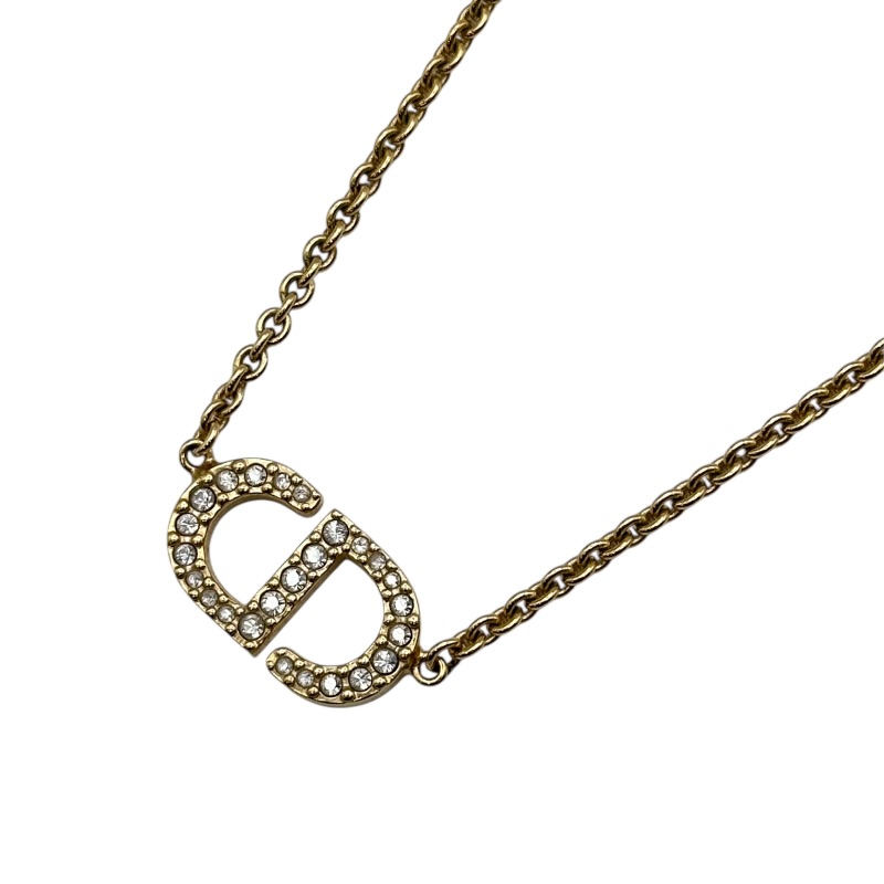 クリスチャン・ディオール Christian Dior Petit CD ネックレス ゴールド ラインストーン/メタル アクセサリー【中古】