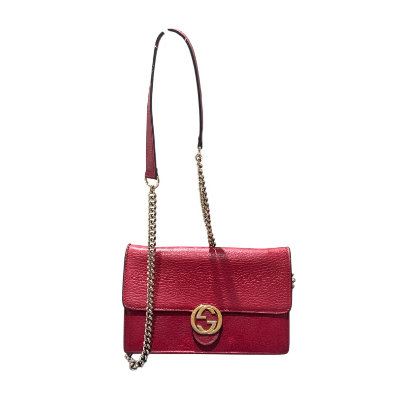 グッチ GUCCI インターロッキングGチェーンウォレット 510314 レッド レザー レディース ショルダーバッグ【中古】