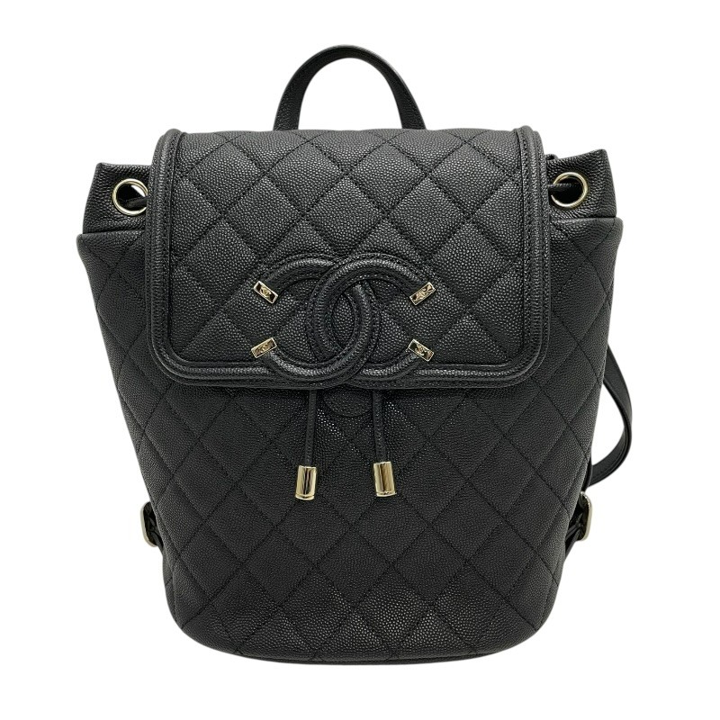 【6/1～ 最大限度30,000円OFFクーポン券！】シャネル CHANEL CCフィリグリー スモールバックパック AS0926 黒いこと ゴールド金具 マットキャビアスキン レディース 背嚢・デイパック【中古】
