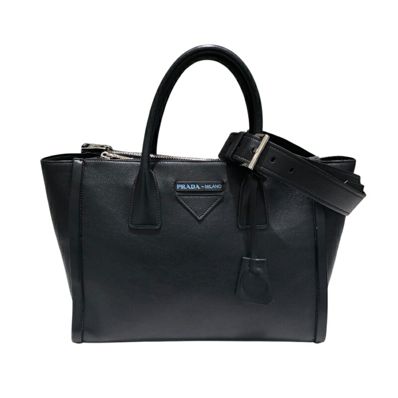 プラダ PRADA ォンセプトハンドバッグ 1BA183 黒いことしろがね色金具 なめし革 レディース ショルダーバッグ【中古】