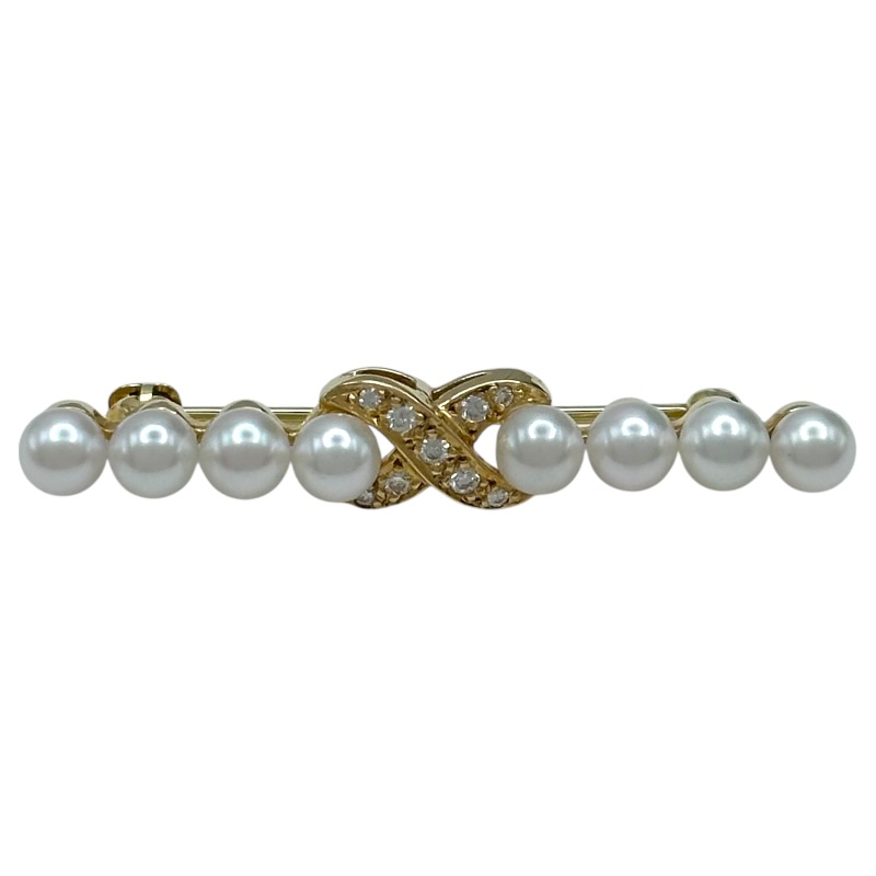 ティファニー TIFFANY＆CO シグネチャーブローチ ゴールド 750/パール/ダイヤモンド ジュエリー【中古】